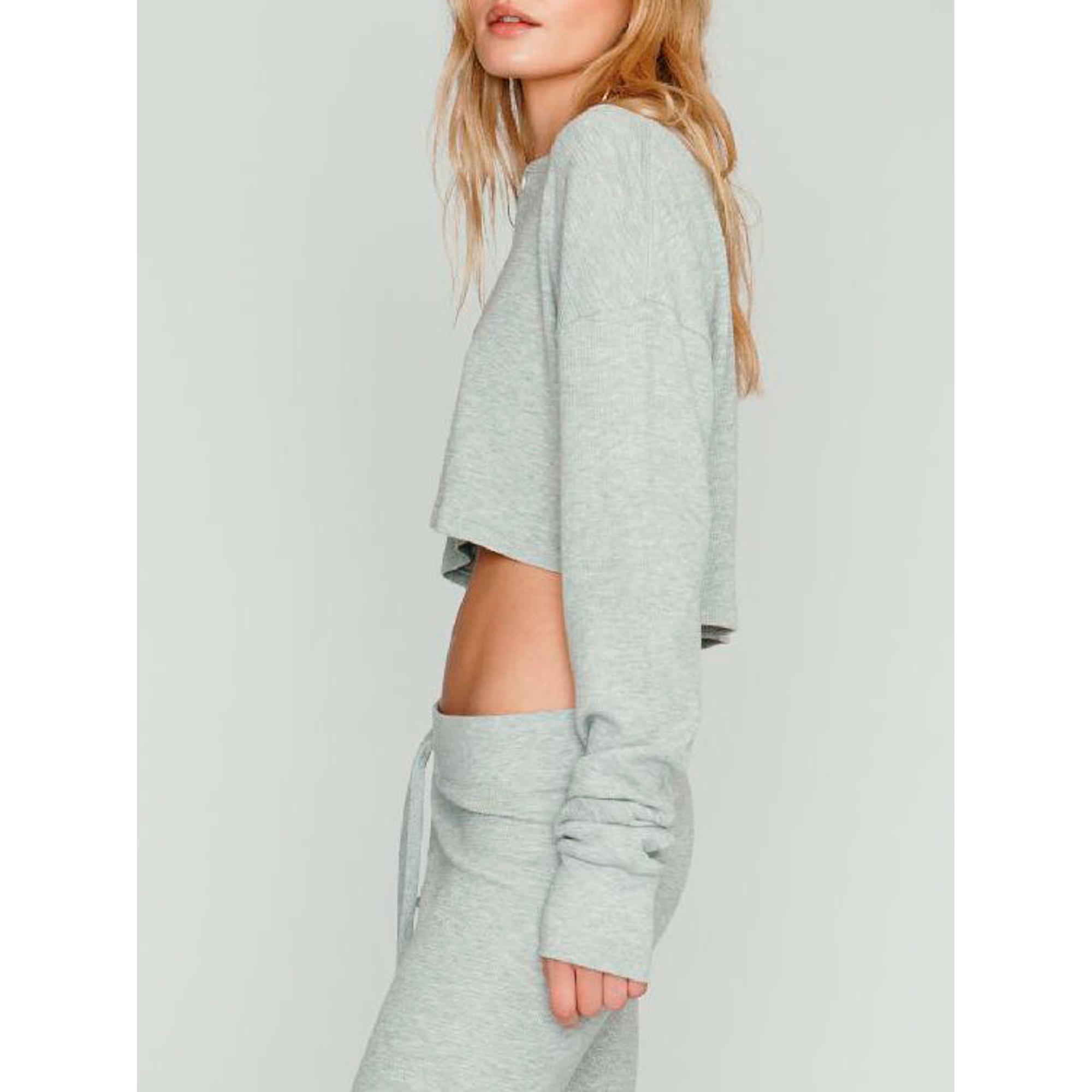 Cropped Thermal Henley | Heather Grey