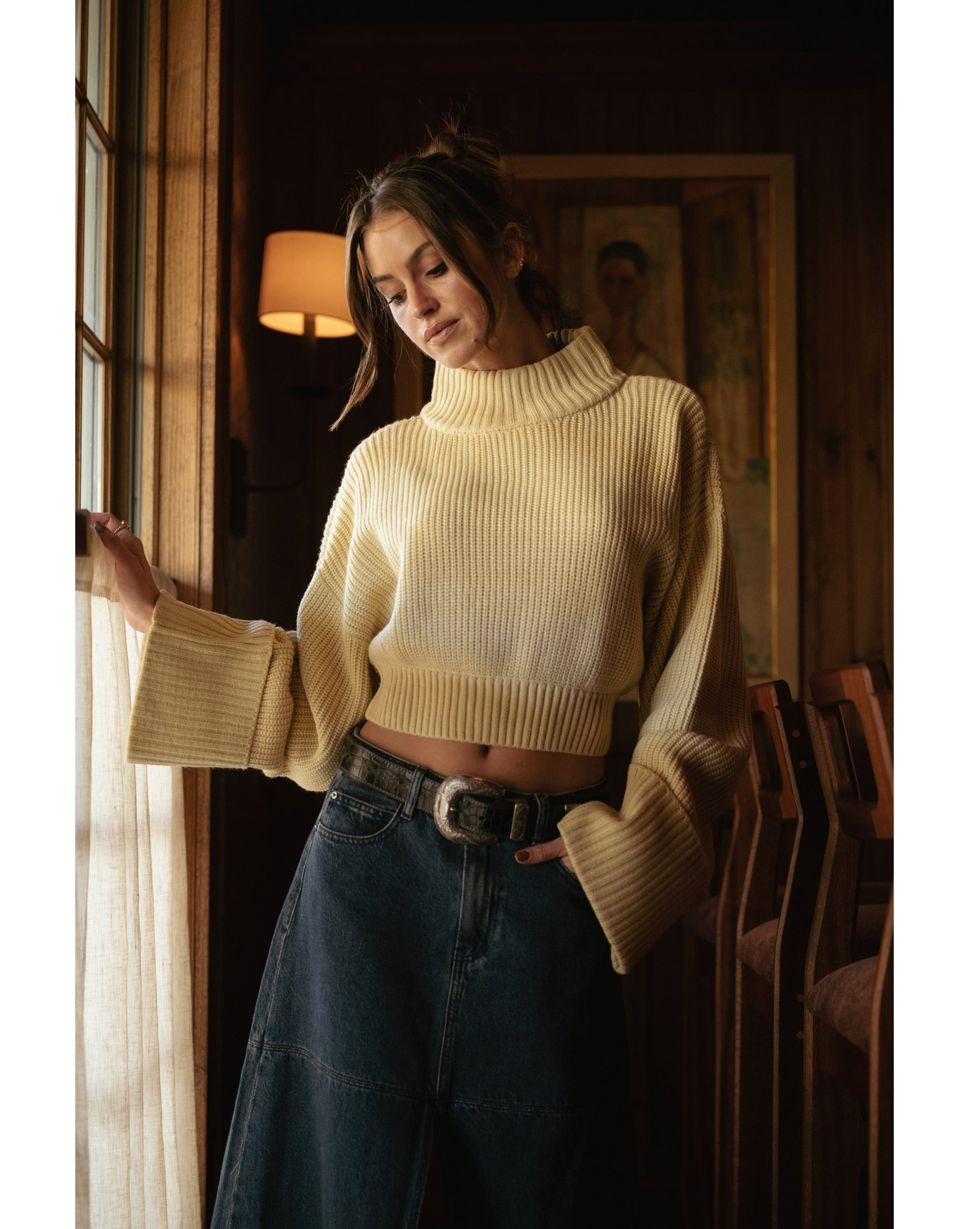 Cropped Turtle Neck Sweater | Wheat