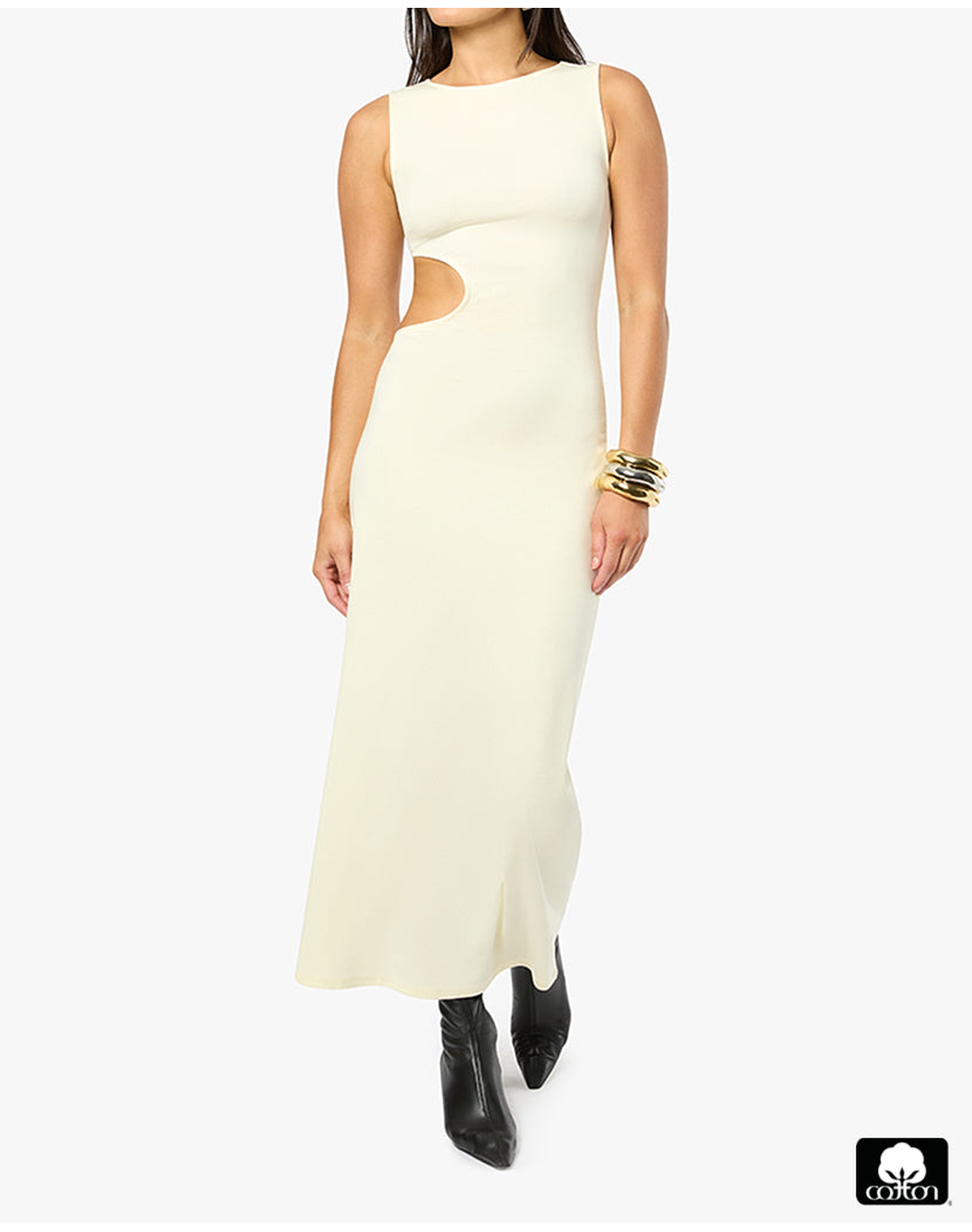Cut Out Boat Neck Dress | Ivory