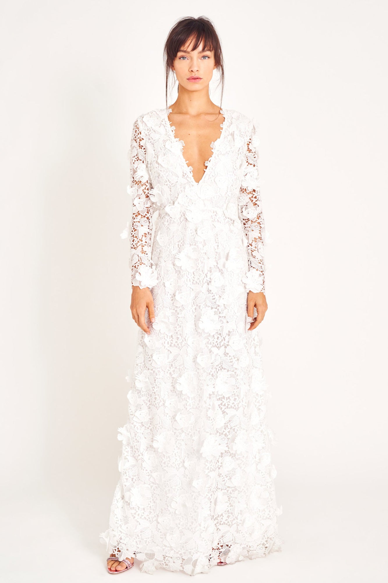 White lace long sleeve gown.