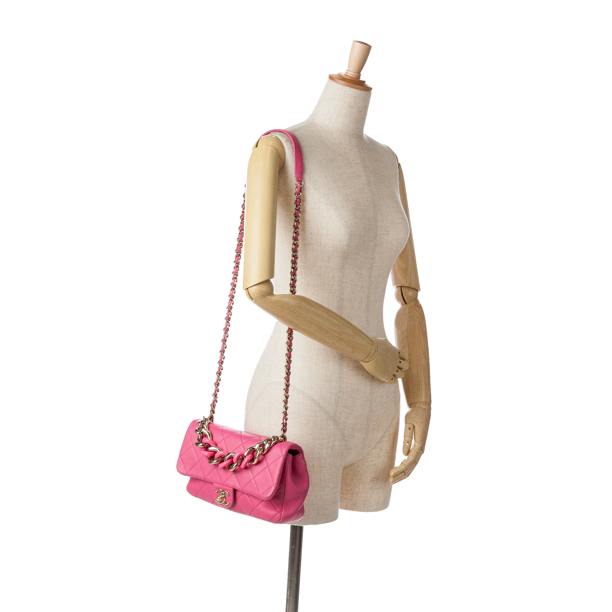 Chanel | Pre-Owned Small Lambskin Elegant Chain Single Flap | Pink/Dark Pink