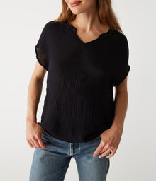 Naomi Split Neck Top | Black