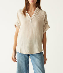Gigi Gauze Popover Top | Cement