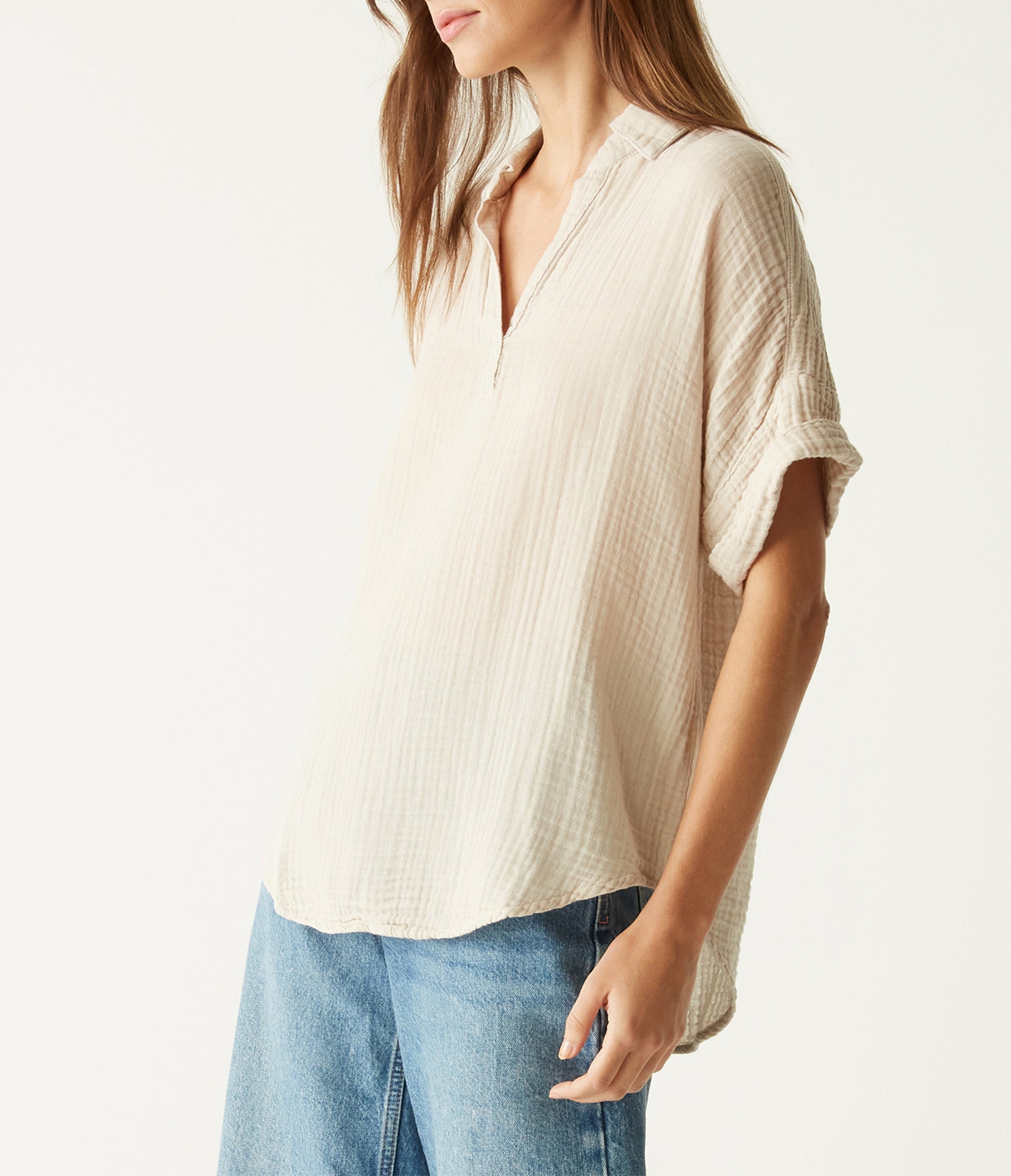 Gigi Gauze Popover Top | Cement