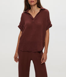 Gigi Gauze Popover Top | Espresso