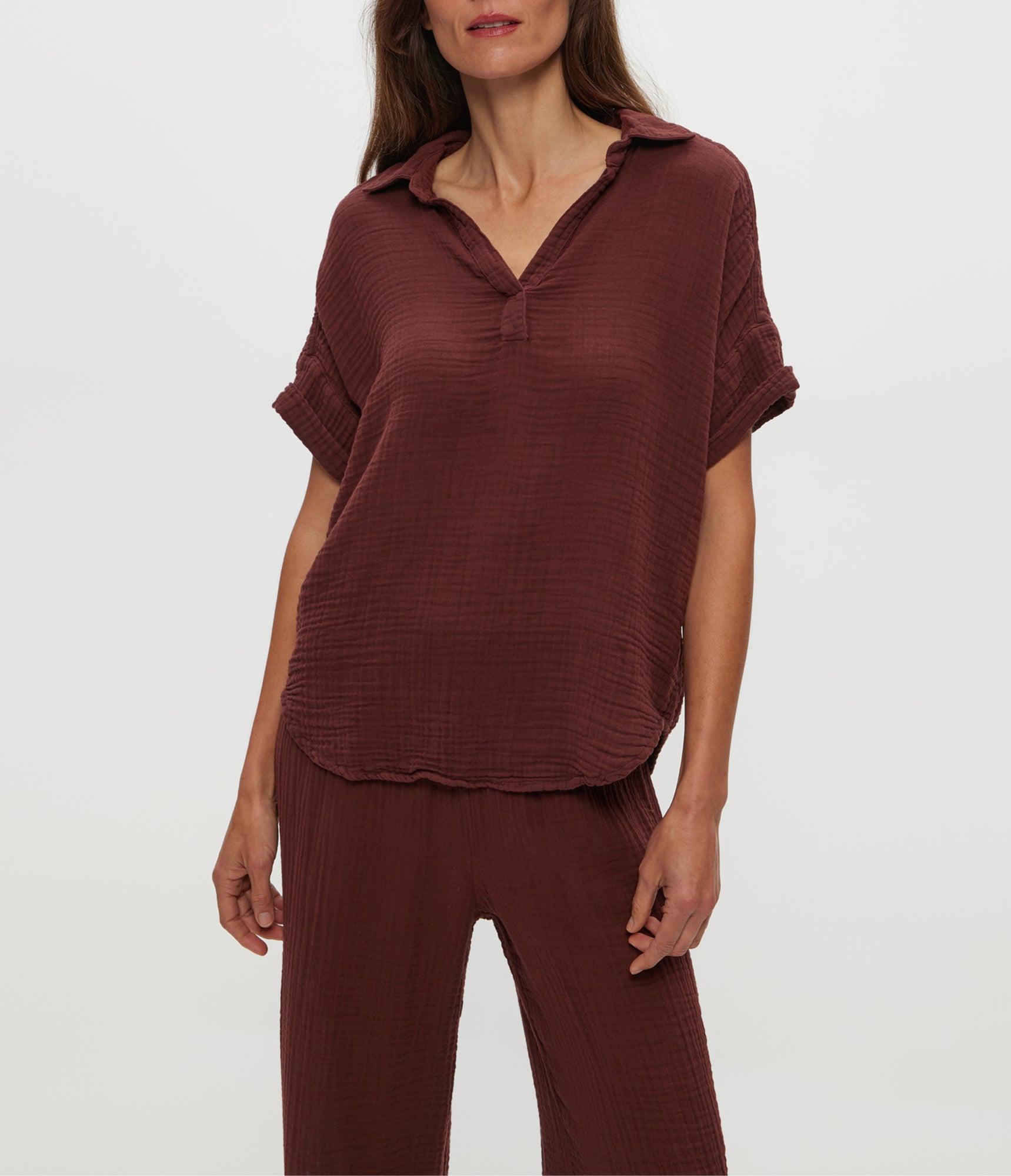 Gigi Gauze Popover Top | Espresso