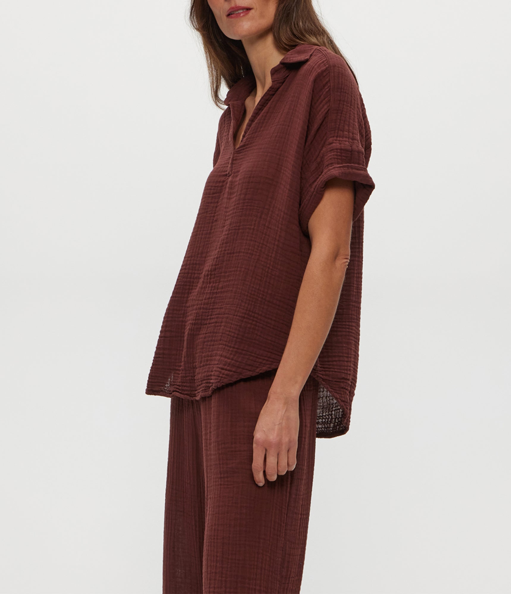 Gigi Gauze Popover Top | Espresso