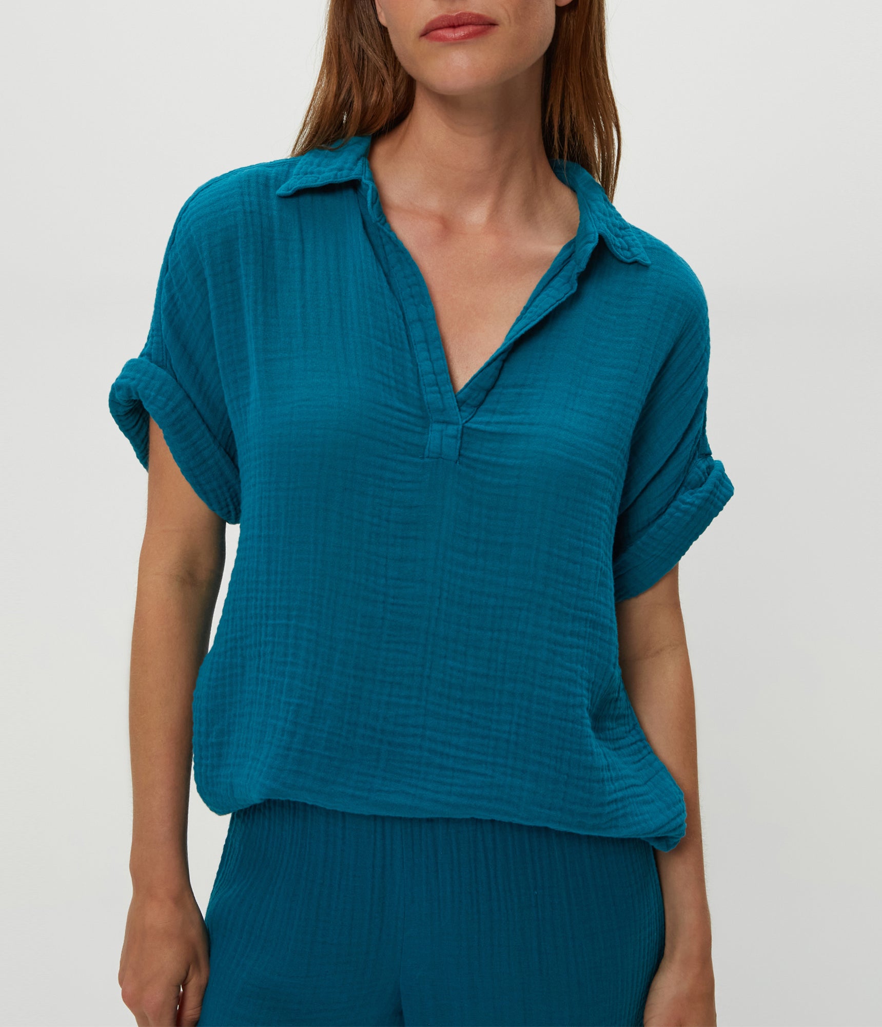 Gigi Gauze Popover Top | Lagoon