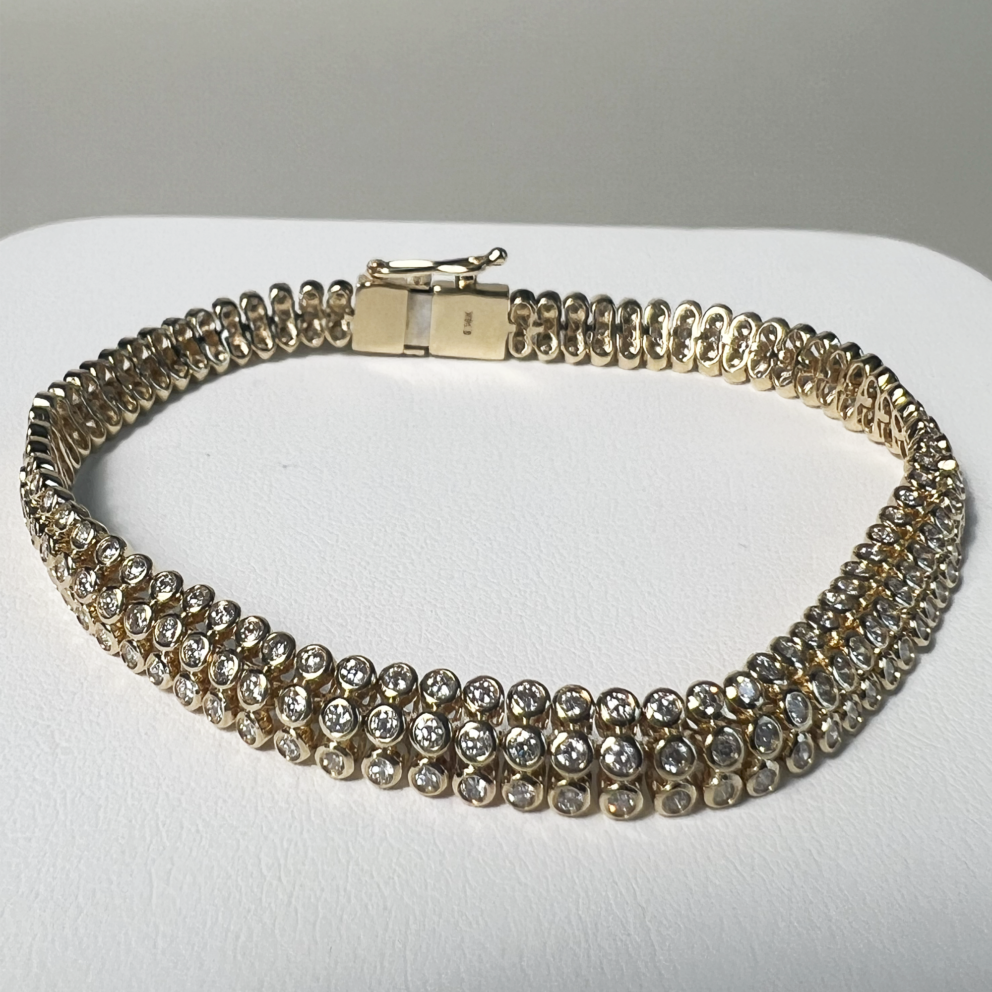 Triple Header Tennis Bracelet - V1 | 14K Yellow Gold | Round White Diamond