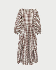 Diane Dress in brown and cream gingham cotton.