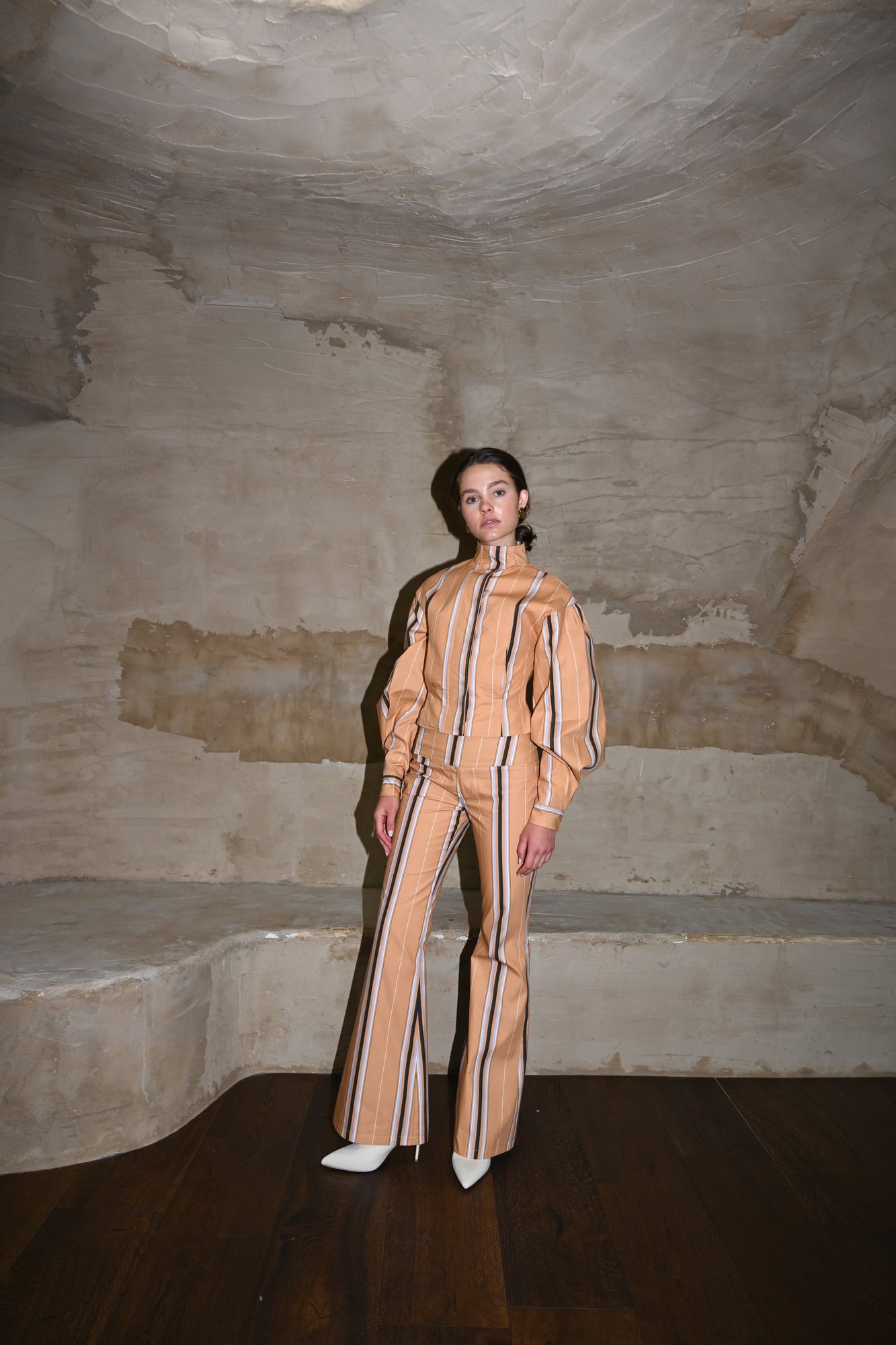 Tilly Cotton Trouser | Camel Striped