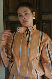 Stacy Cotton Boxy Jacket | Camel Striped