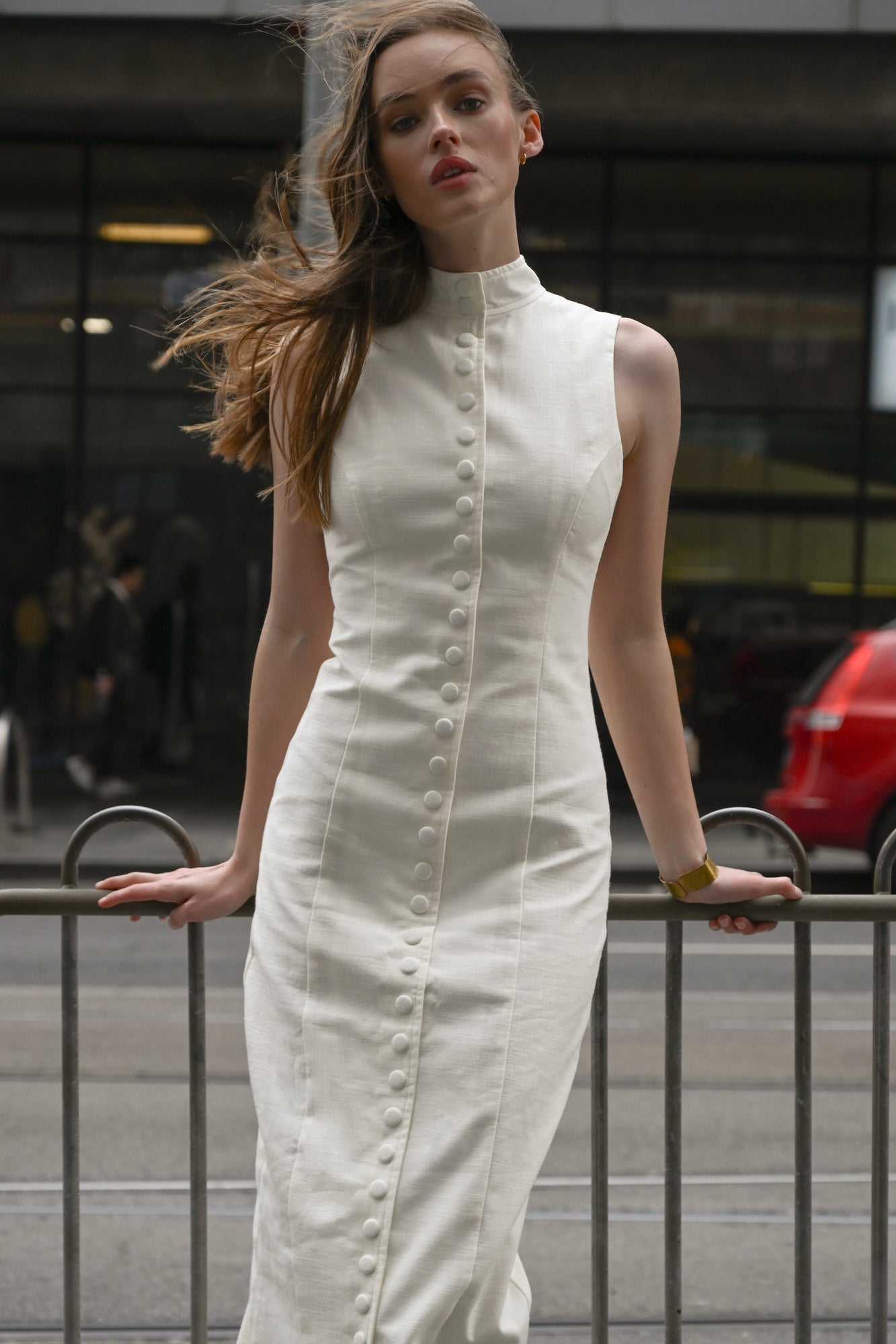 Rowan Linen Snap Dress | White