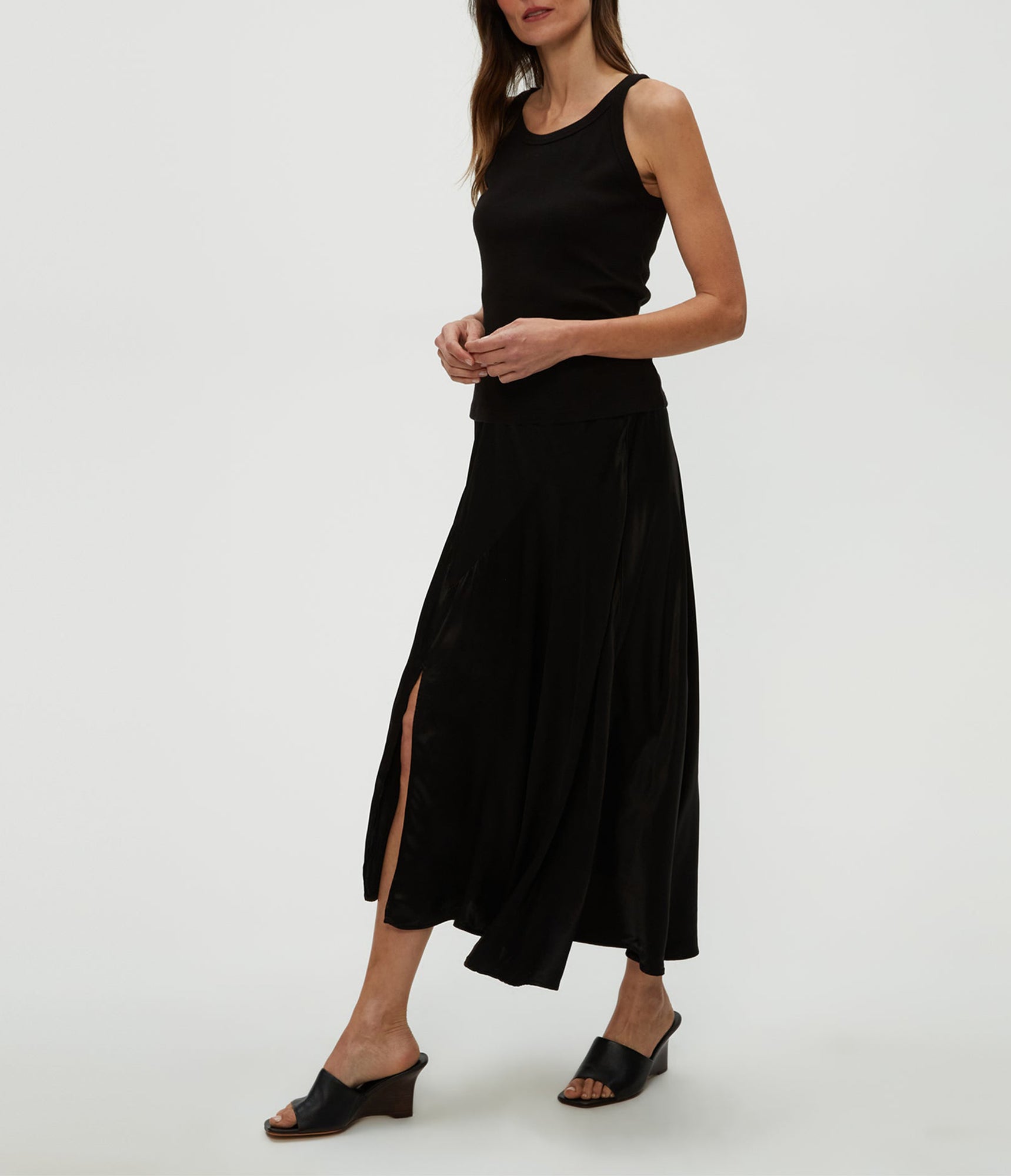 Desi Asymmetrical Satin Skirt | Black