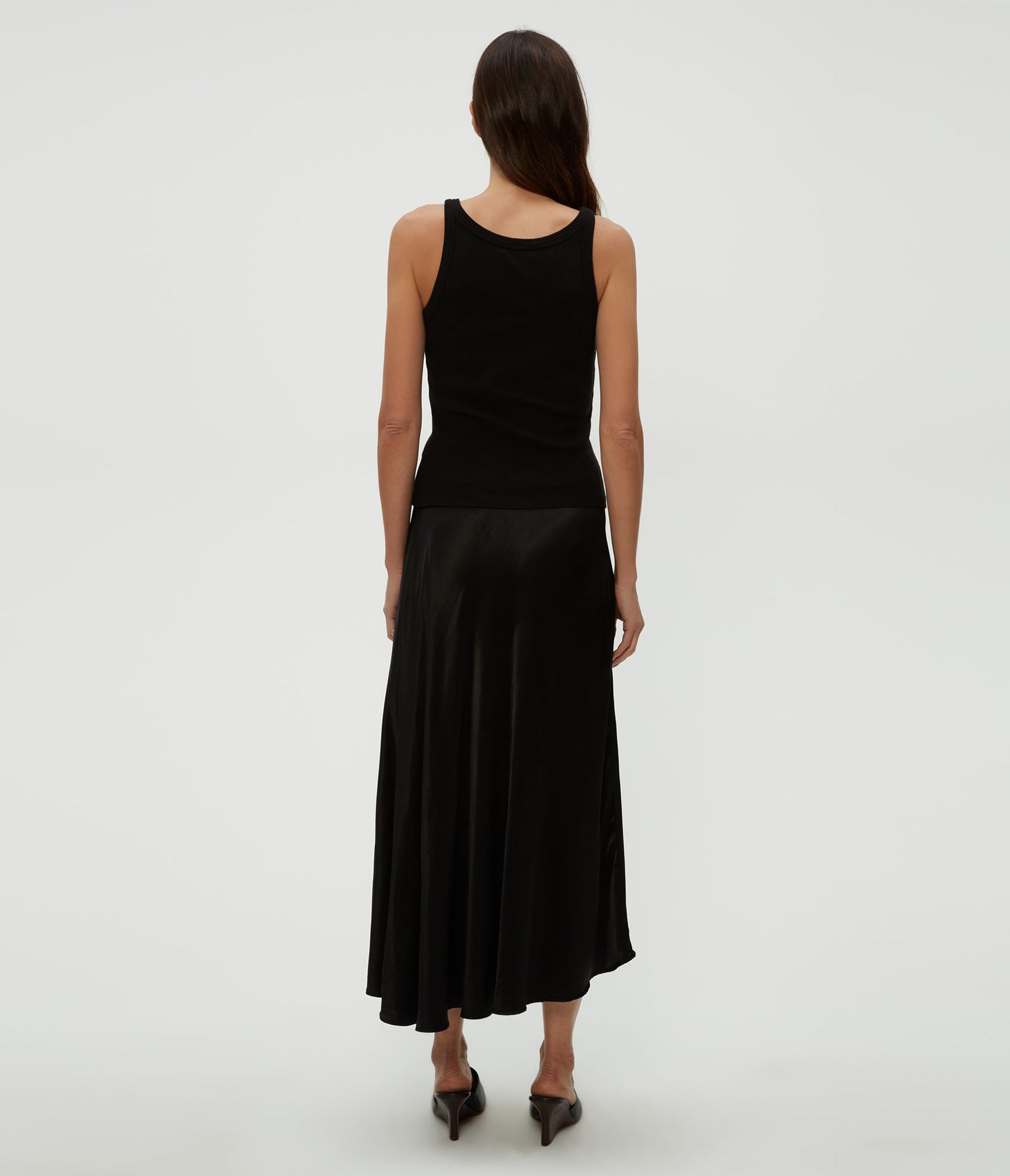 Desi Asymmetrical Satin Skirt | Black