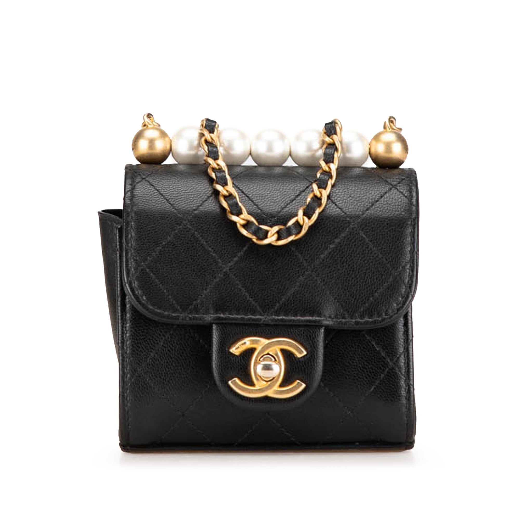 Chanel | Pre-Owned Mini Goatskin Chic Pearls Clutch On Chain | Black