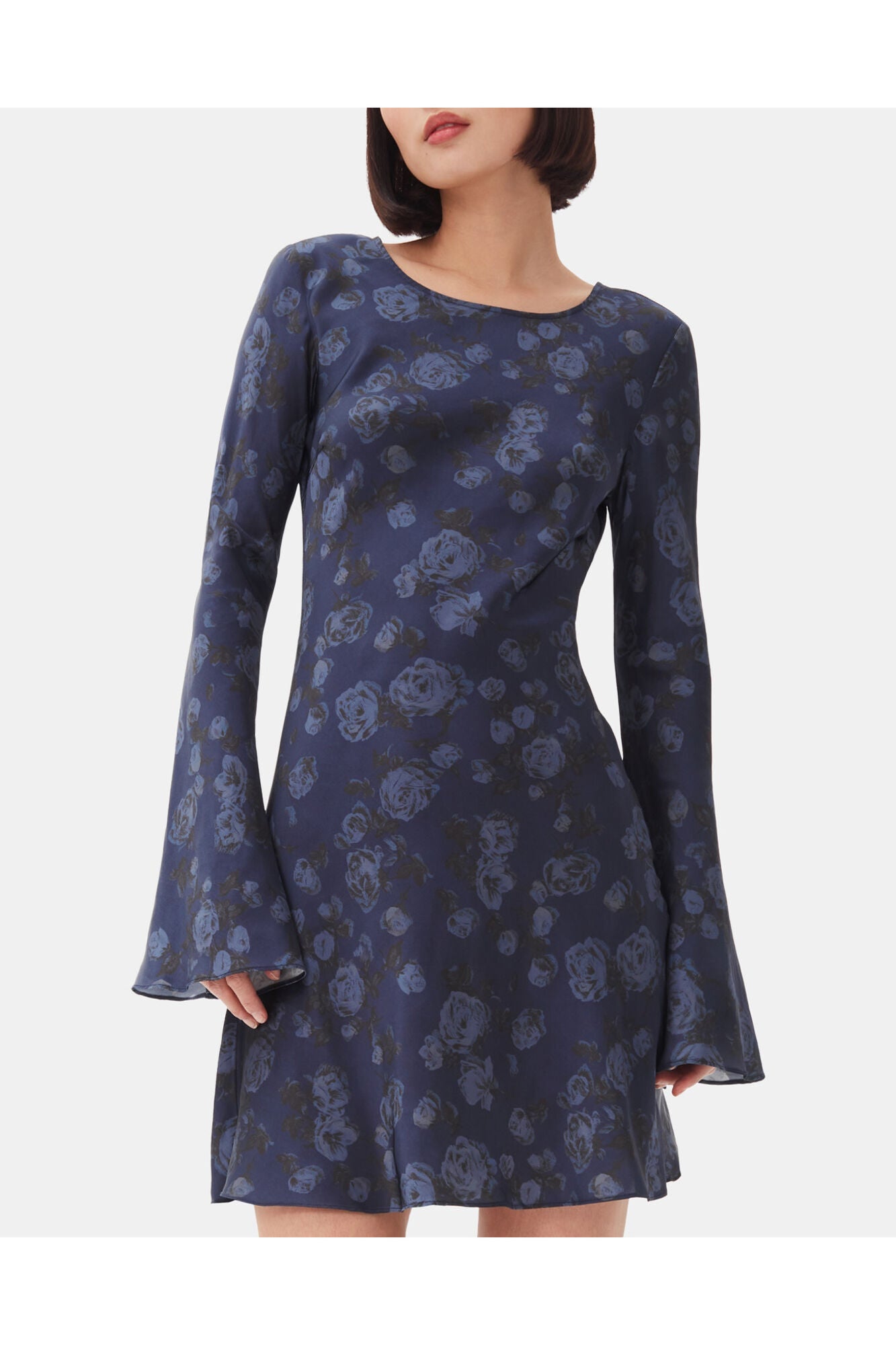 Dark Blue Floral Printed Mini Dress | Peacoat
