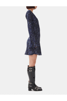 Dark Blue Floral Printed Mini Dress | Peacoat