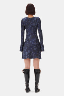 Dark Blue Floral Printed Mini Dress | Peacoat