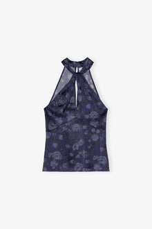 Dark Blue Floral Printed Top | Peacoat