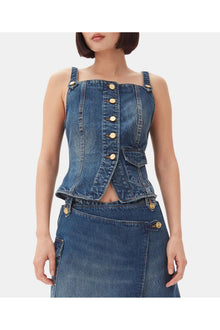 Dark Heavy Washed Denim Top | Mid Blue Vintage