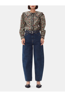 Denim Feminine Buckle Open Cut Pumps | Dark Navy