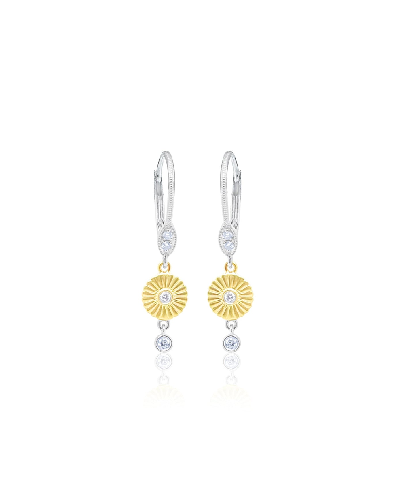 Diamond Flower Drop Earrings | 14K Two Tone Gold