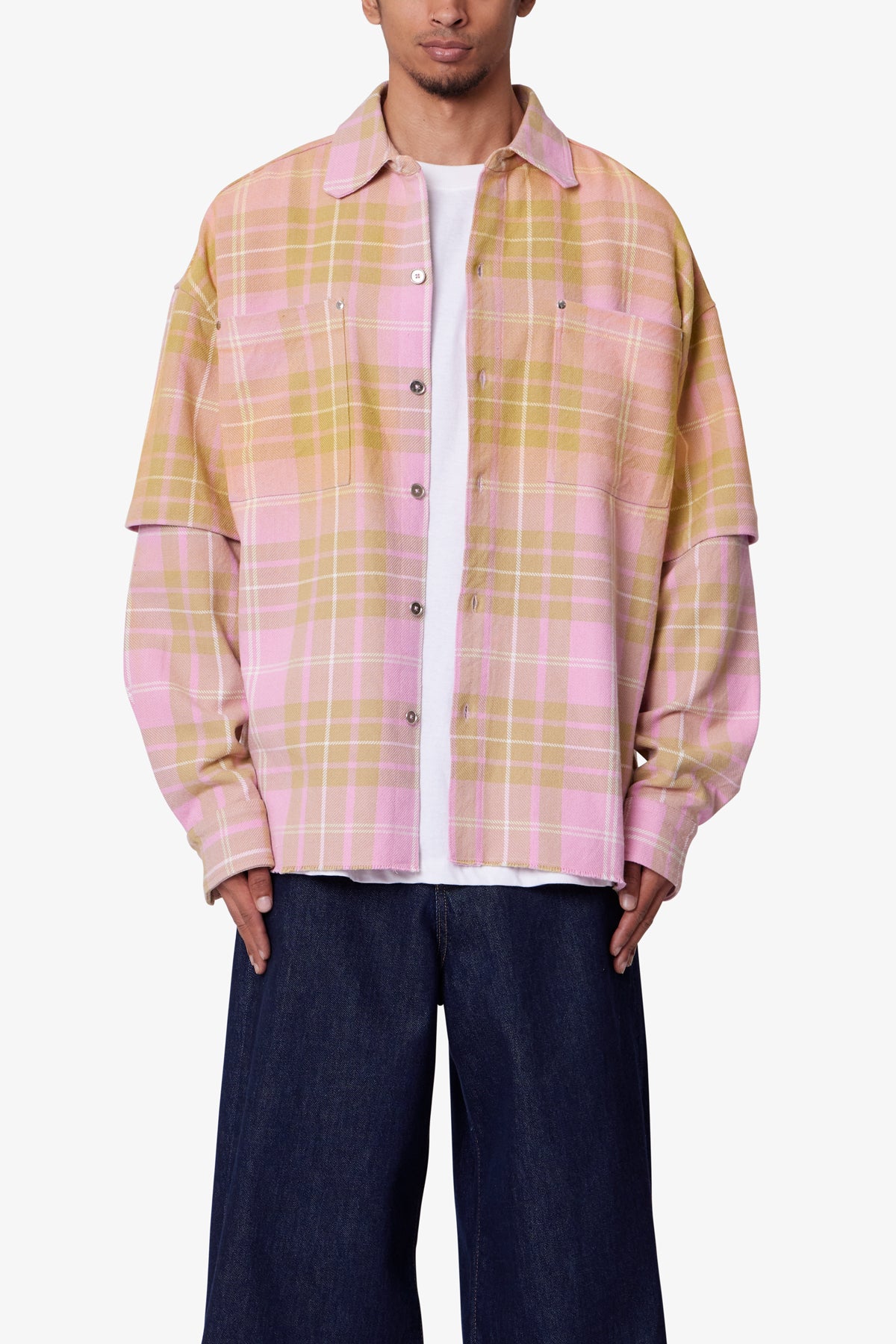Dip Fade Flannel Shirt | Pink
