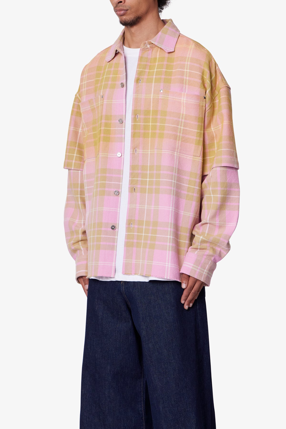 Dip Fade Flannel Shirt | Pink