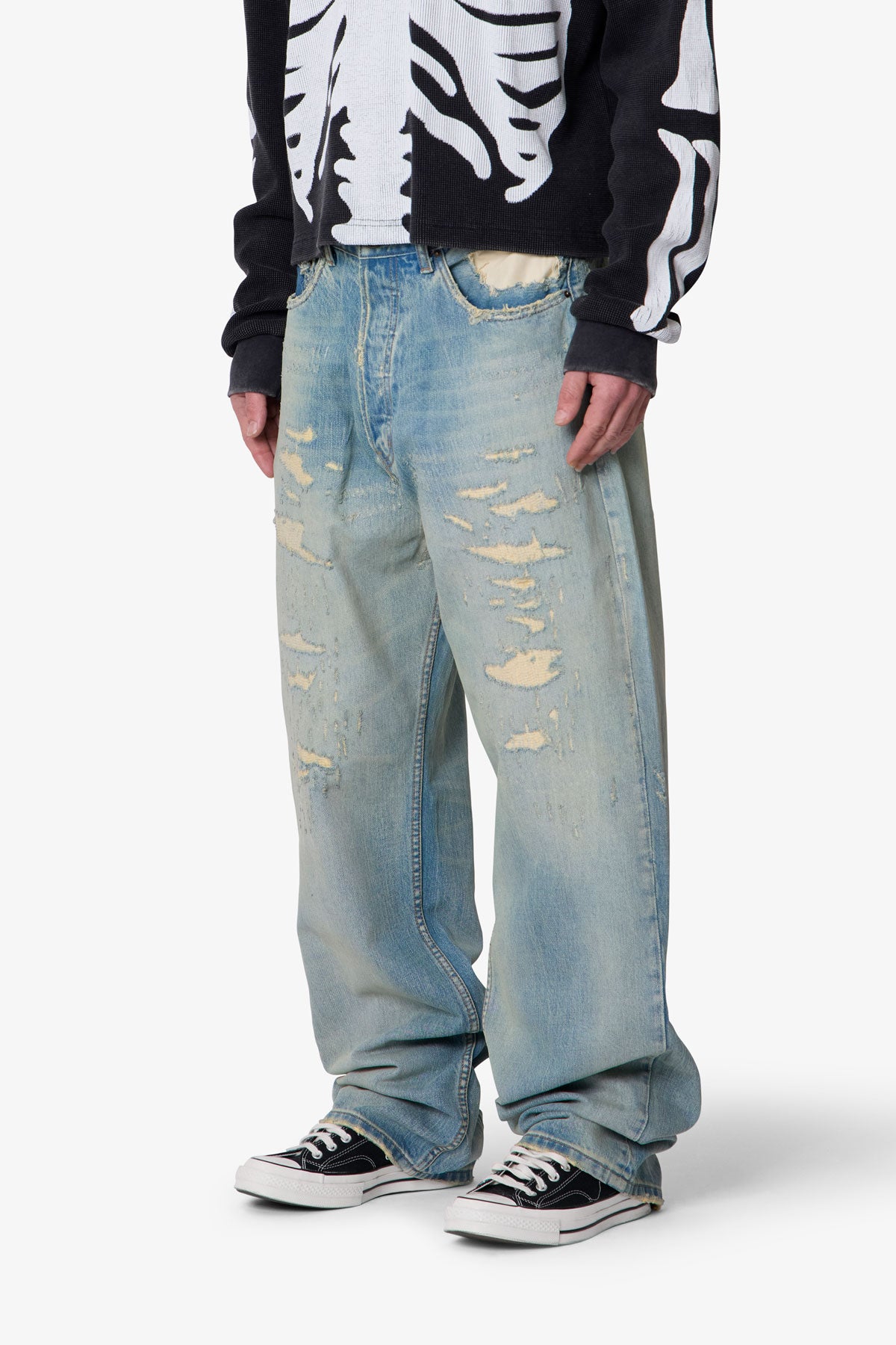 Distressed Ultra Baggy Denim | Blue