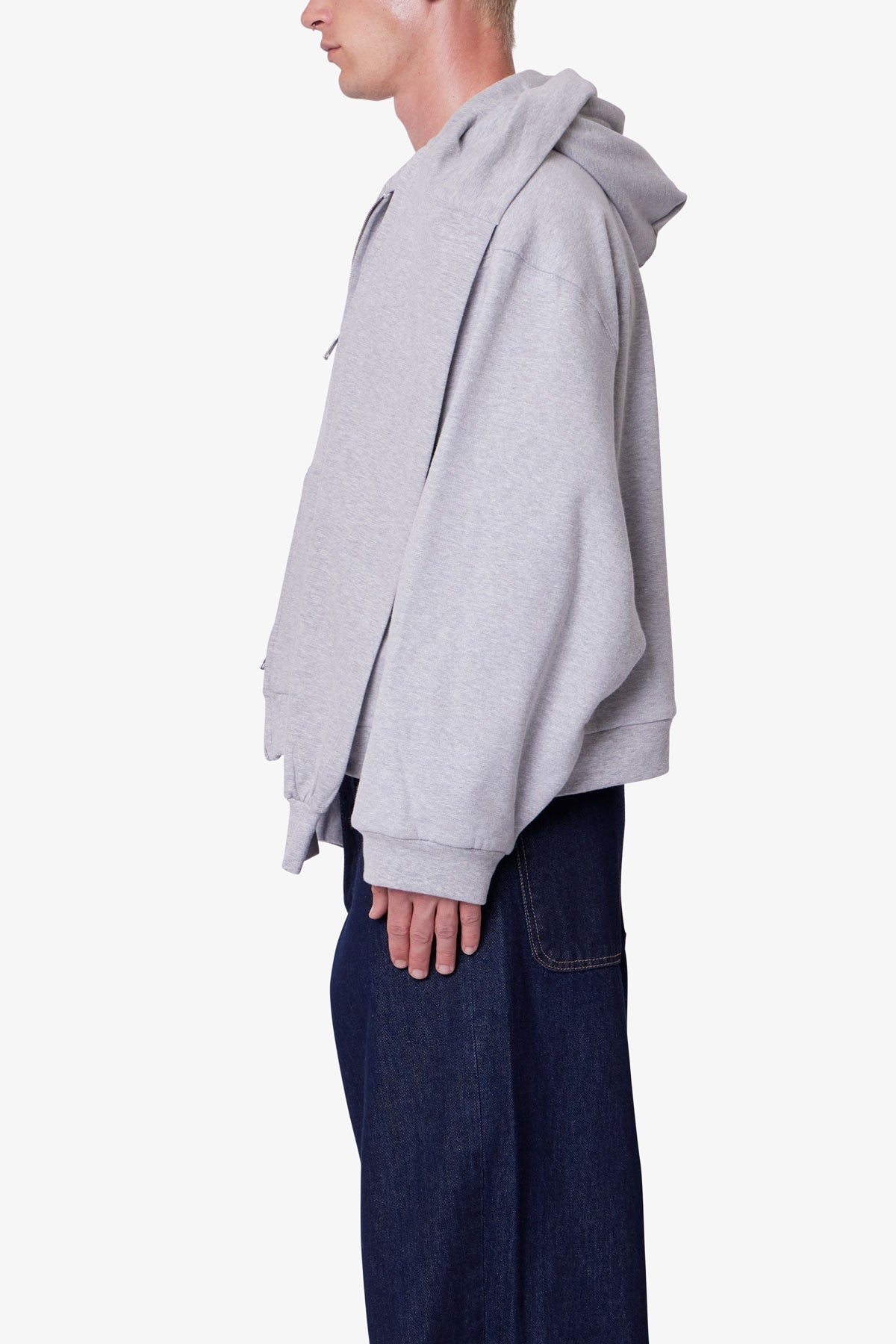 Double Layer Sleeve Scarf Hoodie | Grey