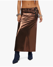 Double Belt Midi Skirt | Brown