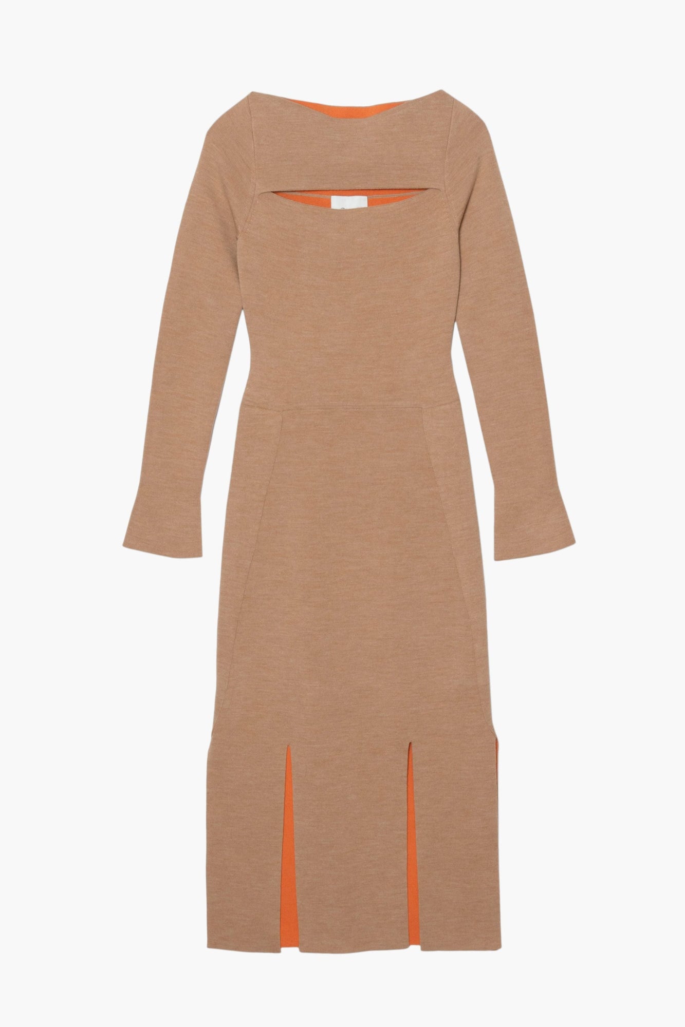 Long Sleeve Double Face Wool Knitted Dress | Camel Orange