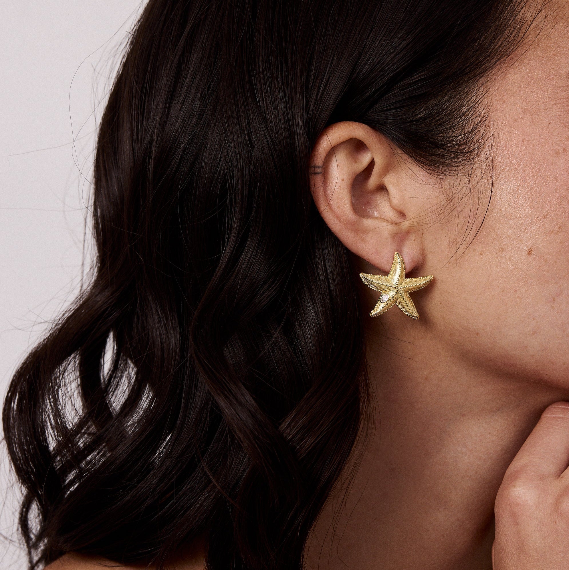 Starfish Earrings | Clear Crystal | 14K Gold Plated