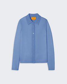 Elle Shirt - French Blue is a slim fit, lightweight cashmere button-down with a shirt collar and front pocket.