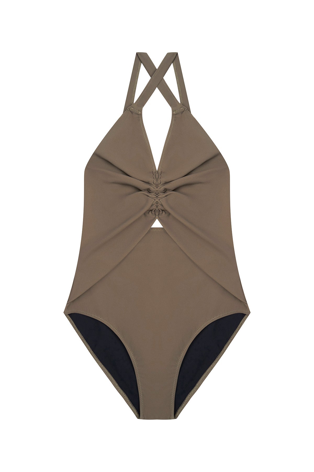 Olivia Ruched One Piece Cut Out Suit | Khaki