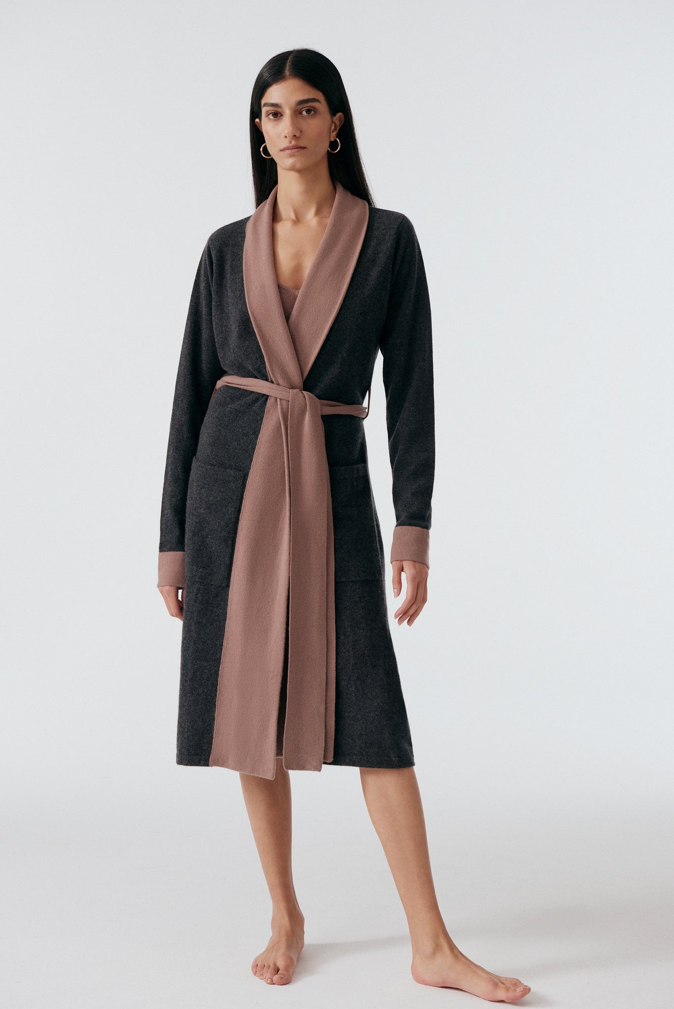 Cashmere Robe | Charcoal/Mauve