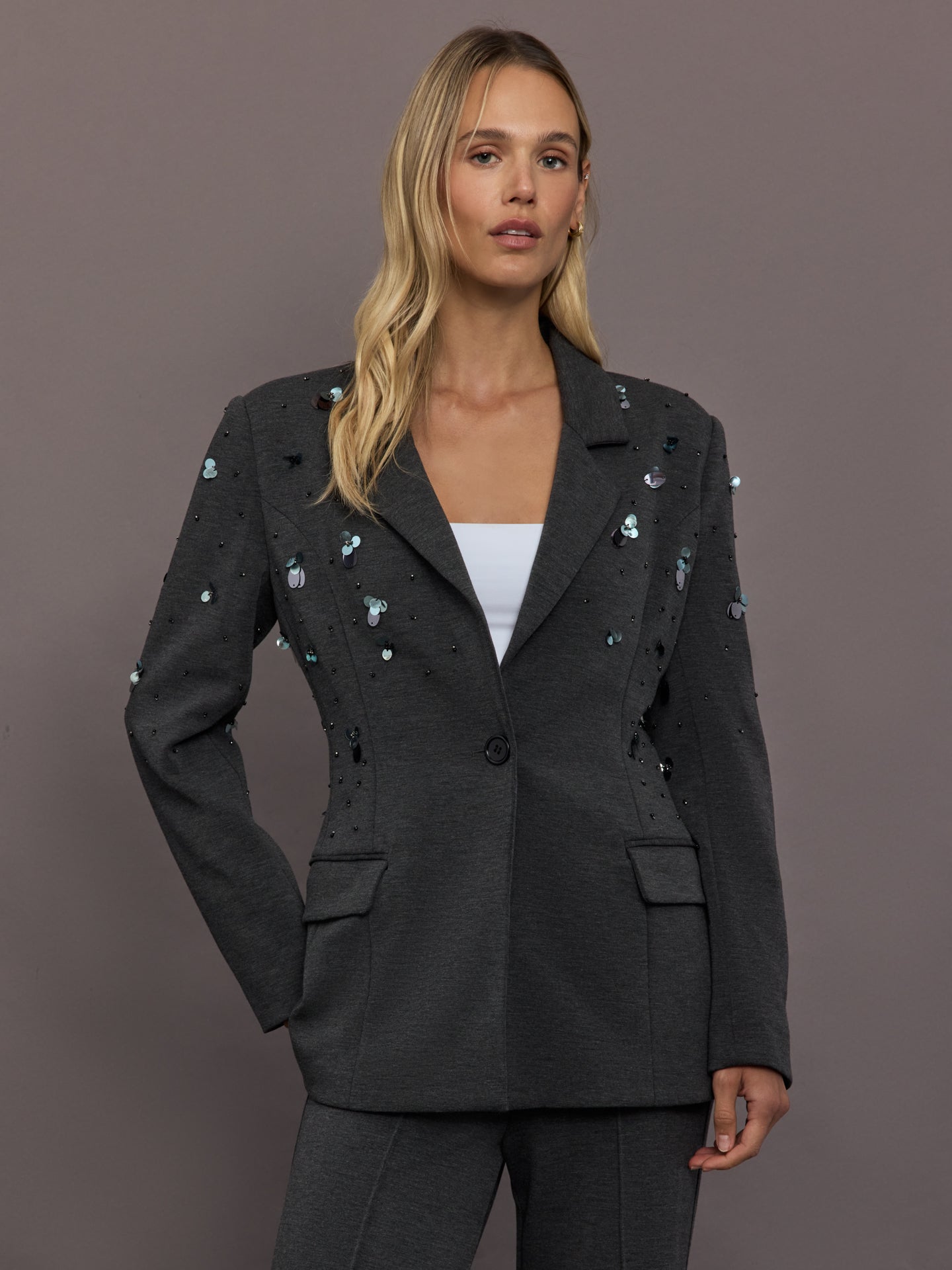 Embellished Scuba Blazer | Charcoal