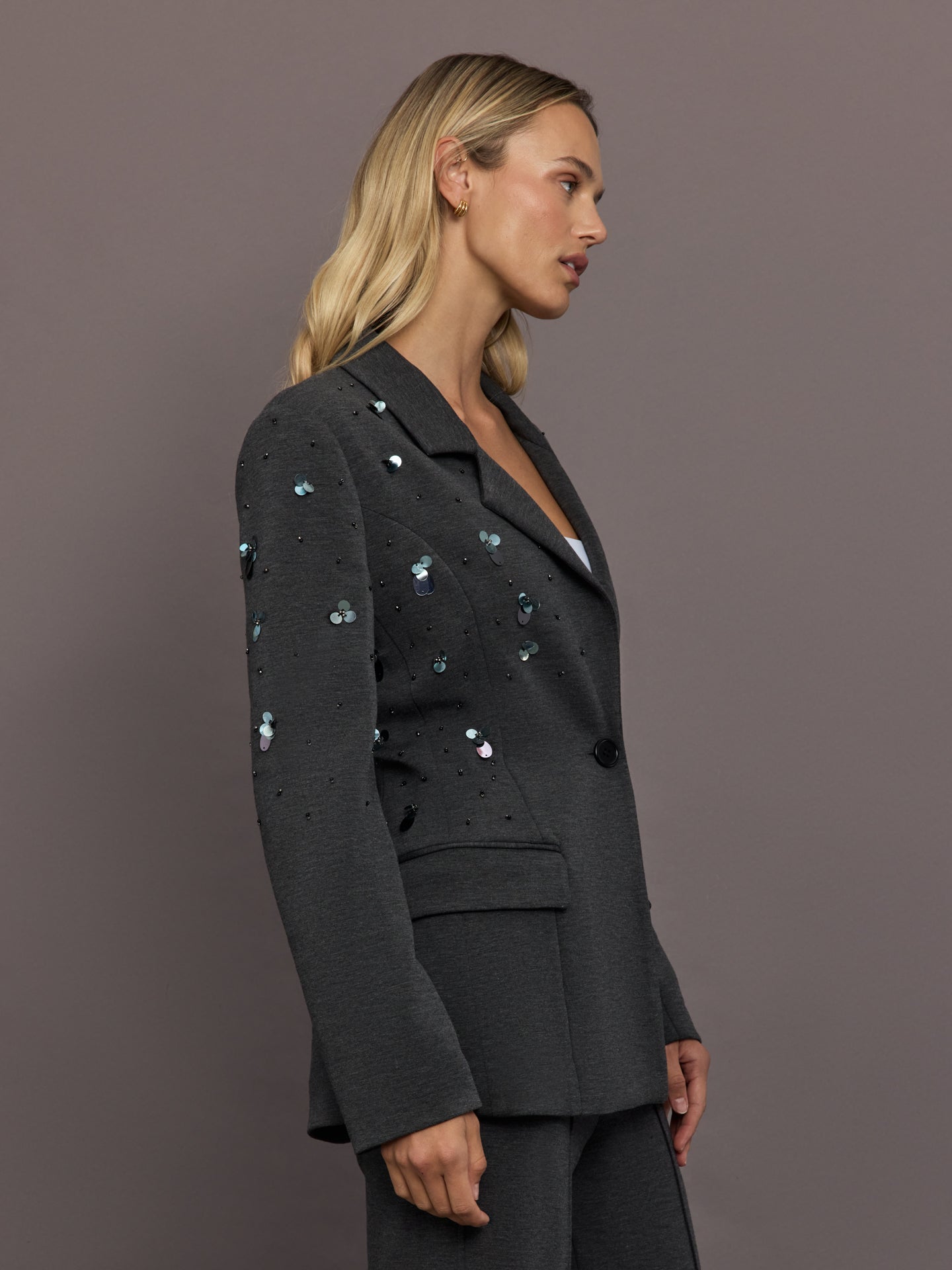 Embellished Scuba Blazer | Charcoal
