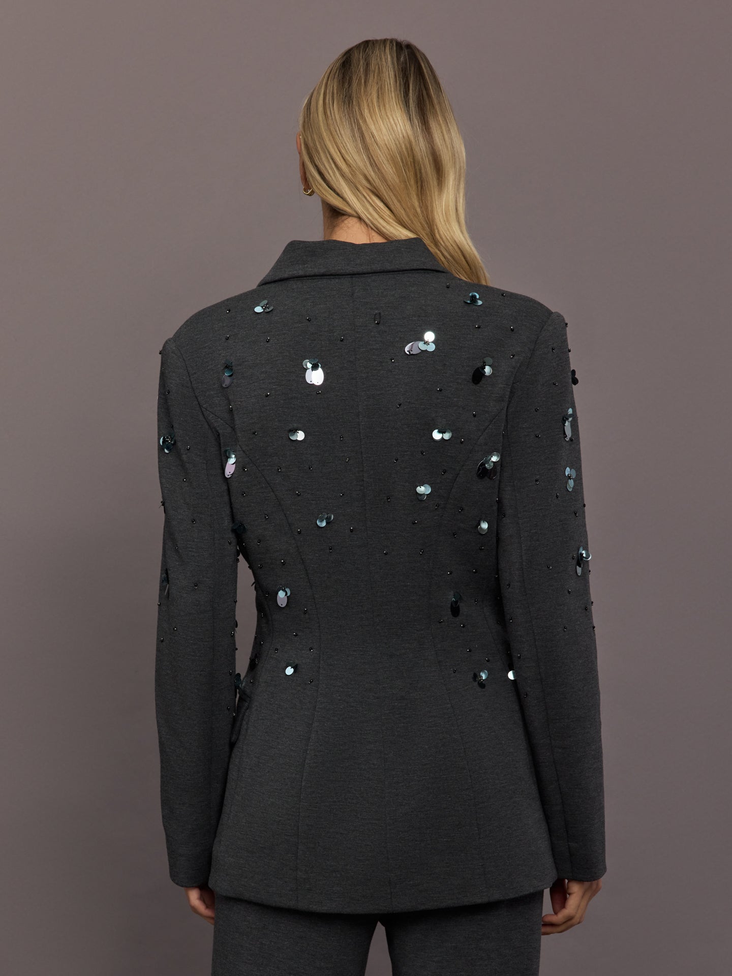 Embellished Scuba Blazer | Charcoal