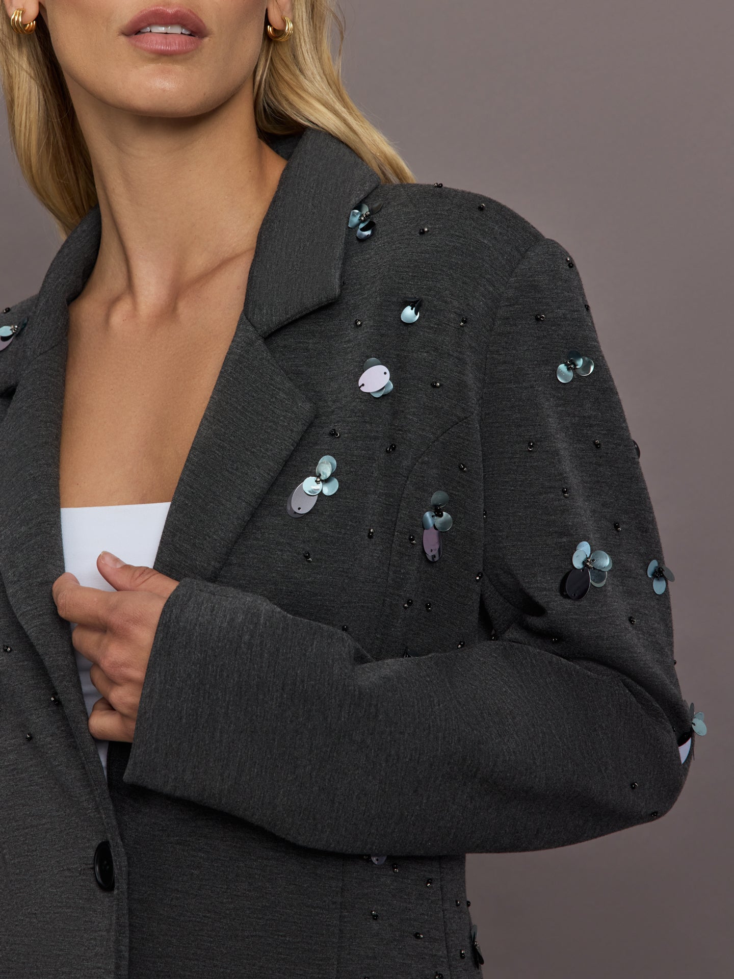 Embellished Scuba Blazer | Charcoal