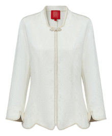 Short Jacket in Jacquard Mulberry Silk | White