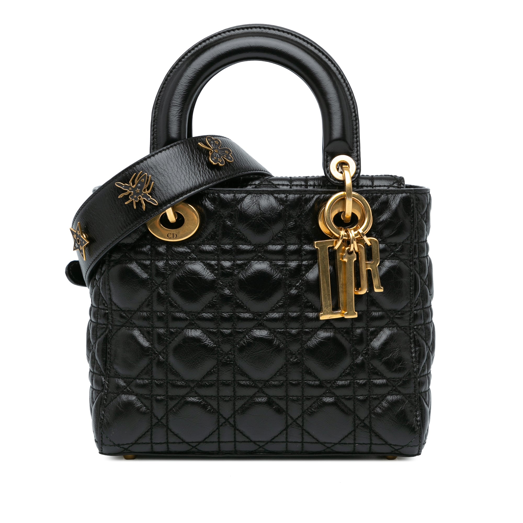 Dior | Pre-Owned Small Crinkled Patent Cannage My ABCLady | Black