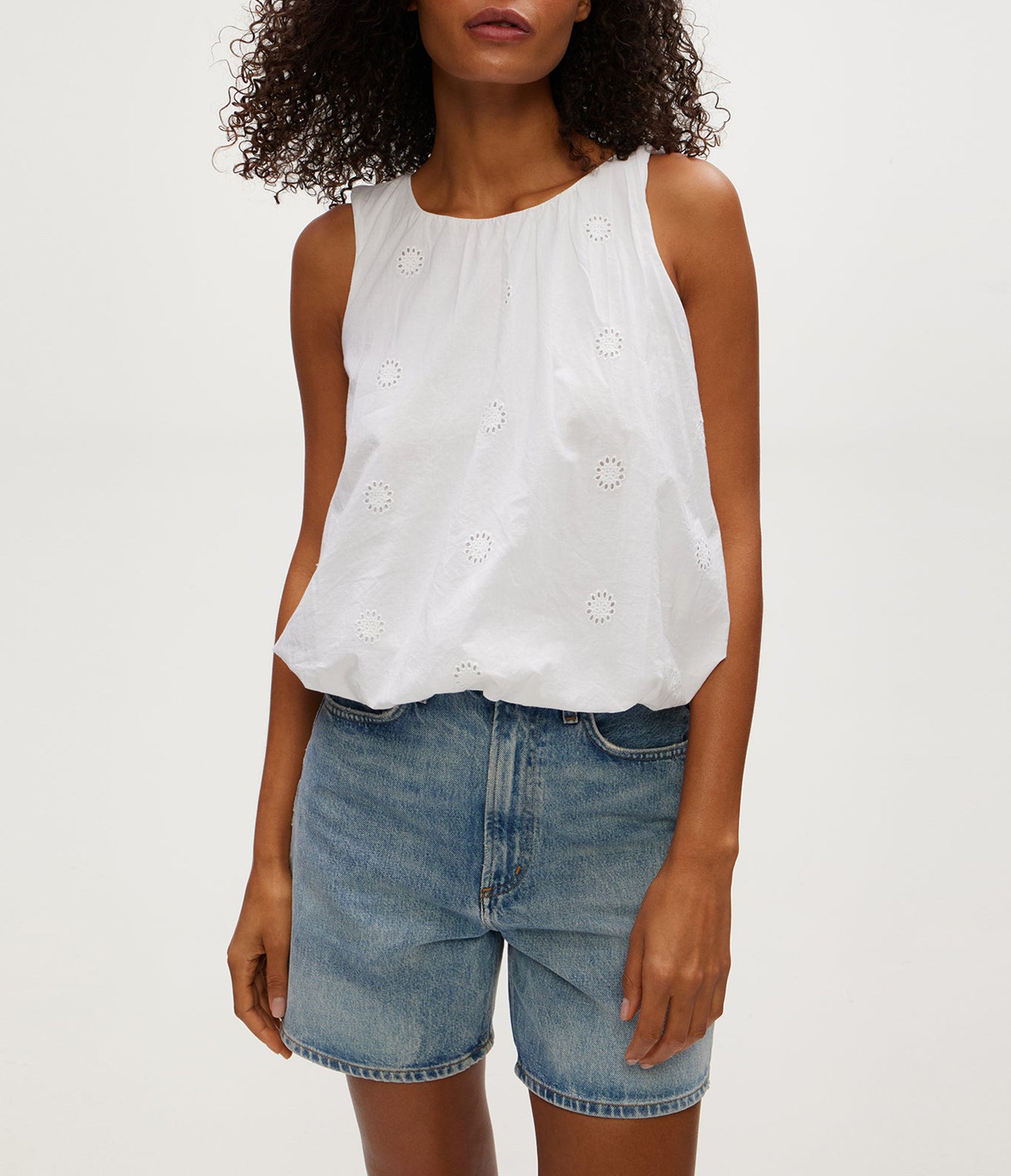 Hazel Eyelet Bubble Top | White