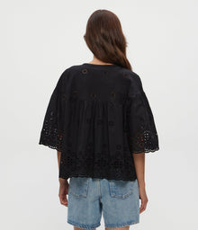 Gloria Eyelet Flutter Top | Black