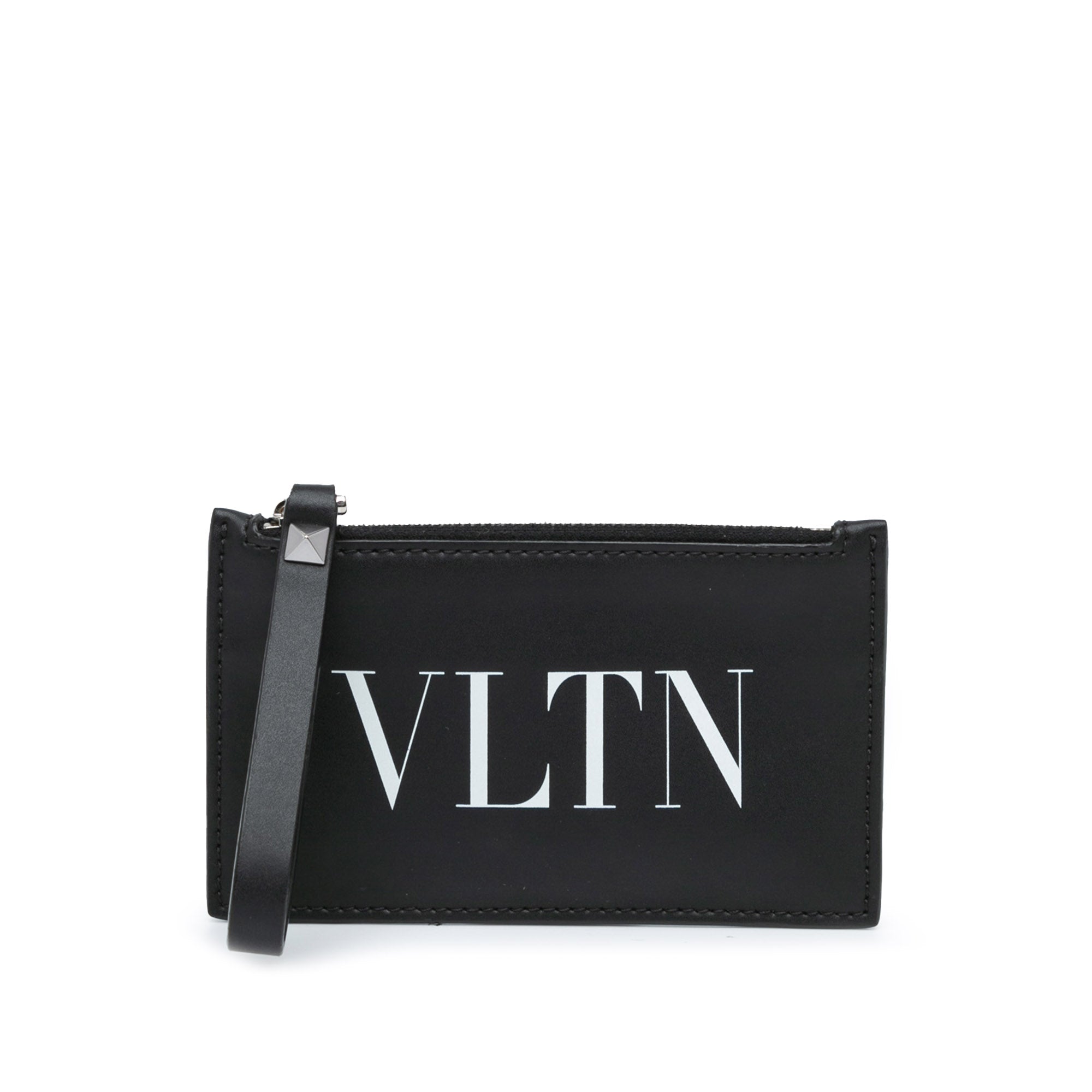 Valentino | Pre-Owned Leather VLTN Zip Card Holder | Black