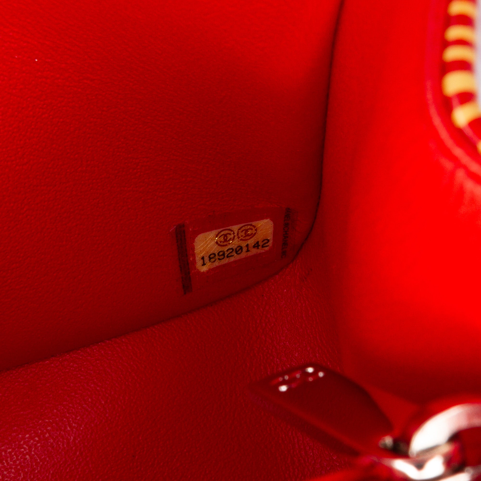 Chanel | Pre-Owned Mini Square Classic Patent Striped Single Flap | Orange