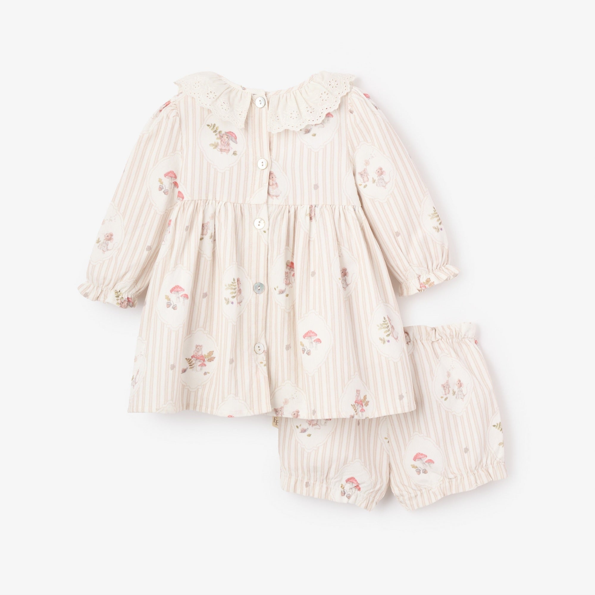 Girls | Magical Mouse Cameo Stripe Mini Cord Lace Collar Dress + Bloomer Se | Pink
