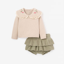 Girls | Embroidered Collar Sweater + Skirt Set | Sage