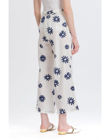 Embroidered Wide Leg Pant with Belt | White Combo